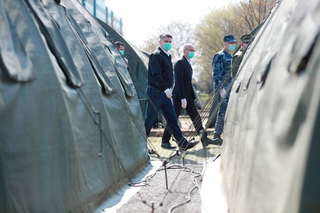 PXL_Zoran Milanovic 21.03.2020., Zagreb, Croatia - Croatian President Zoran Milanovic visited a self-sustaining expeditionary camp hospital set up by the military in the parking lot of the Dubrava Clinical Hospital to combat the coronavirus pandemic. SanjinxStrukic PIXSELL