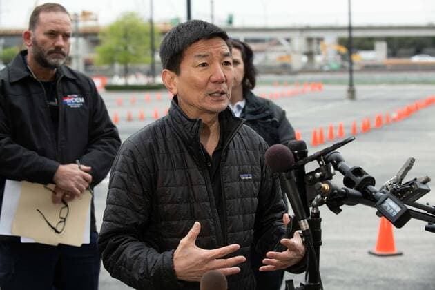 March 21, 2020, Dallas, Texas: Philip Huang, PHILIP HUANG, Director of Dallas County Health and Human Services department, speaks to the media at the first of two Dallas-County sponsored COVID19 testing centers opening this weekend...The testing centers will have enough kits to test nearly 5,000 persons per week. The federal government has promised to deliver testing kits at least once per week...People seeking tests do not have to be Dallas County residents. However, in order to be tested, individuals must have a fever of 99.6 degrees or above and be either 65 or older, a first responder, a health care worker or a Dallas Area Rapid Transit bus driver. Dallas - ZUMAa183 20200321_znp_a183_006 Copyright: xAvixAdelmanx