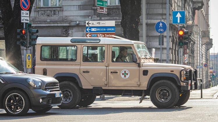 Bergamo Coronavirus - generic images; in the photo a vehicle from the field hospital of the ALpini (Foto & xa9;Sergio Agazzi Fotogramma, Bergamo - 2020-03-21) p.s. la foto e utilizzabile nel rispetto del contesto in cui e stata scattata, e senza intento diffamatorio del decoro delle persone rappresentate  Copyright: xFotox& xa9;SergioxAgazzix xFOTOGRAMMAx