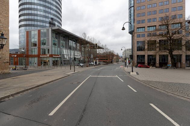 Corona crisis in Jena Ban on entering the city ensures empty city center Jena center Thuringia Germany xRMx