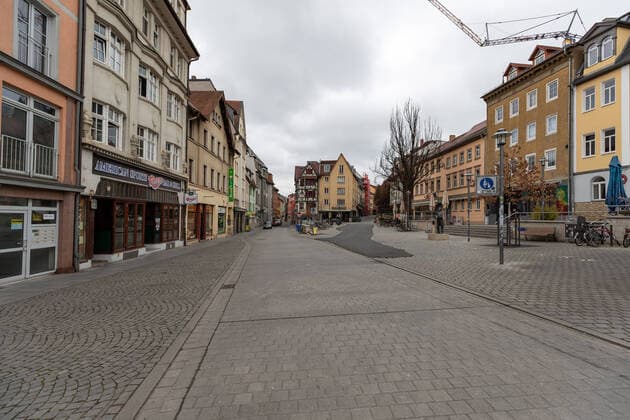 Corona crisis in Jena Ban on entering the city ensures empty city center Jena center Thuringia Germany xRMx