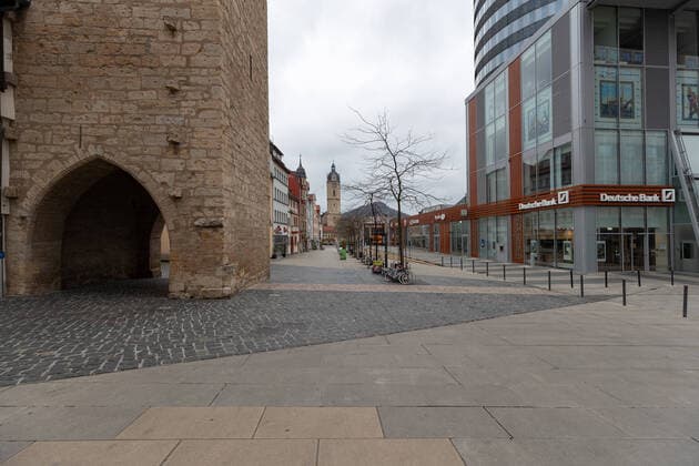 Corona crisis in Jena Ban on entering the city ensures empty city center Jena center Thuringia Germany xRMx