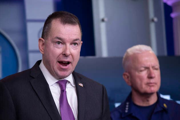 March 21, 2020, Washington, District of Columbia, USA: Pete Gaynor, Administrator, Federal Emergency Management Agency (FEMA) makes remarks on the Coronavirus crisis in the Brady Press Briefing Room of the White House in Washington, DC on Saturday, March 21, 2020. At right is Admiral Brett Giroir, United States Assistant Secretary for Health Washington USA - ZUMAs152 20200321_zaa_s152_014 Copyright: xStefanixReynoldsx