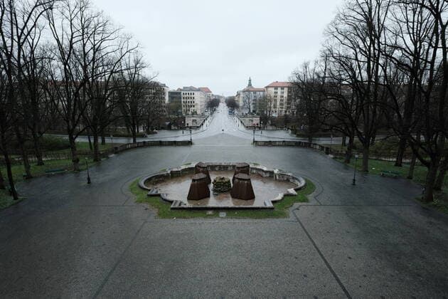 View from the Friedensengel to the Prinzregentenstrasse Restricted access in Bavaria due to corona pandemic Day 1, Munich on 21 03 2020