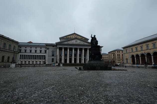 The Bavarian State Opera National Theatre at Max Joseph Platz Restricted access in Bavaria due to corona pandemic Day 1, Munich on 21 03 2020