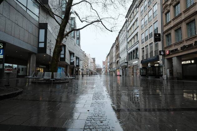 The deserted Kaufingerstrasse Restricted access in Bavaria due to corona pandemic Day 1, Munich on 21 03 2020
