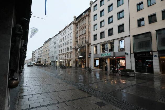 The deserted Theatinerstrasse Restricted access in Bavaria due to corona pandemic Day 1, Munich on 21 03 2020