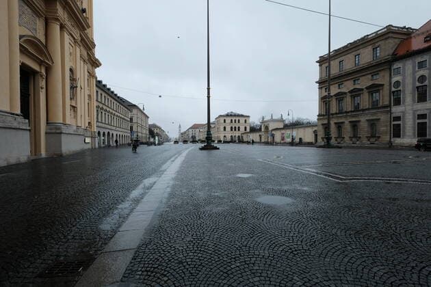 The deserted Odeonsplatz Restricted access in Bavaria due to Corona Pandemic Day 1, Munich on 21 03 2020
