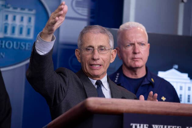 March 21, 2020, Washington, District of Columbia, USA: Director of the National Institute of Allergy and Infectious Diseases at the National Institutes of Health Dr. Anthony Fauci makes remarks on the Coronavirus crisis in the Brady Press Briefing Room of the White House in Washington, DC on Saturday, March 21, 2020. Looking on at right is Admiral Brett Giroir, United States Assistant Secretary for Health Washington USA - ZUMAs152 20200321_zaa_s152_038 Copyright: xStefanixReynoldsx