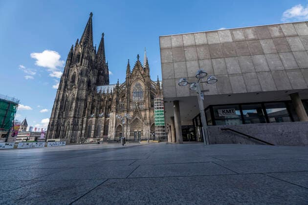 Effects of the coronavirus crisis, empty square at the Cologne Cathedral, Roncalliplatz, Cologne,Germany, Corona crisis