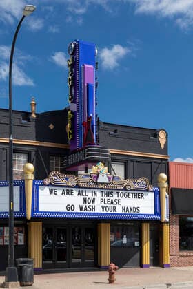 March 21, 2020, Ferndale, Michigan, USA: Ferndale, Michigan USA - 21 March 2020 - A coronavirus message on the marquee of the Magic Bag theater, closed because of the epidemic. Ferndale USA - ZUMAw66_ 20200321_zaf_w66_010 Copyright: xJimxWestx