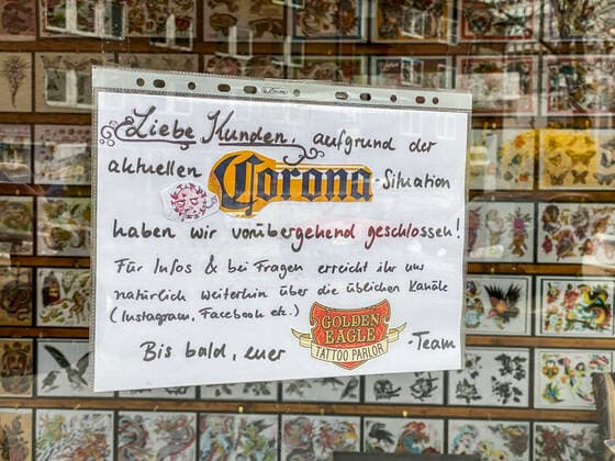 Effects of the Coronavirus Pandemic in Germany, Essen, closedTattoo Studio, Corona Pandemic