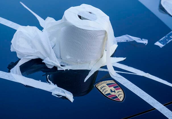 March 21, 2020, Los Angeles, California, U.S: A Porsche is decorated with toilet papers is seen on Hollywood Boulevard on Saturday, March 21, 2020, in Los Angeles. California Gov. Gavin Newsom issued a statewide stay-at-home order Thursday for residents to venture outside only for essential jobs, errands and some exercise, due to coronavirus concerns. Los Angeles U.S. - ZUMAc68_ 20200321_zaf_c68_014 Copyright: xRingoxChiux