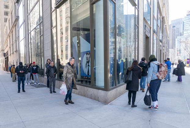 Stores in NYC react to COVID-19 outbreak Customers maintain social distances of 6 feet at Best Buy electronic store on Broadway New York New York United States Copyright: LevxRadin