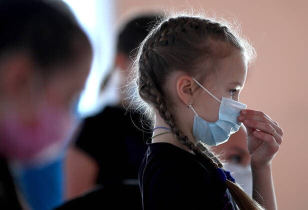 IVANOVO, RUSSIA - MARCH 22, 2020: A girl wearing a face mask during a class at a dance studio during the COVID-19 coronavirus pandemic. Vladimir Smirnov TASS  TS0D305B