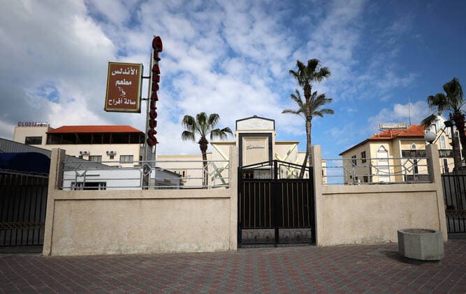March 22, 2020, Gaza City, Gaza Strip, Palestinian Territory: This picture taken on March 22, 2020 shows a view closed wedding hall as a preventive measure against the coronavirus, in Gaza City, on March 22, 2020. Authorities in Gaza confirmed the first two cases of novel coronavirus, identifying them as Palestinians who had travelled to Pakistan and were being held in quarantine since their return. The United Nations has warned that a COVID-19 outbreak in Gaza could be disastrous, given the high poverty rates and weak health system in the coastal strip under Israeli blockade since 2007 Gaza City Palestinian Territory - ZUMAap3_ 20200322_zaf_ap3_156 Copyright: xYasserxQudihx