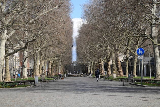 GER Dresden because of the exit restrictions due to the corona pandemic epidemic disease disease are in the Dresden city center squares and streets are deserted as here the main street 22 03 20 220320 ddbd