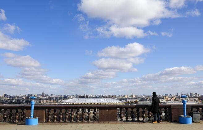MOSCOW, RUSSIA - MARCH 22, 2020: The Luzhniki stadium dome as seen from the Vorobyovy Gory Sparrow Hills observation deck. Mikhail Japaridze TASS  TS0D311A