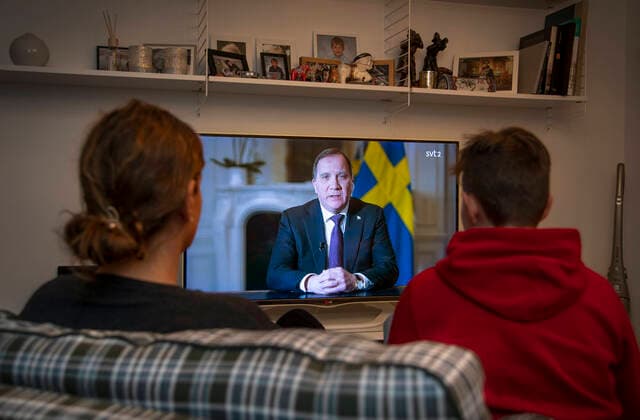 Sweden s Prime Minister Stefan Lofven addresses the nation on coronavirus crisis broadcast on Swedish national public television, SVT, March 22, 2020 Stockholm Sverige x10040x,  Copyright: xAndersxWiklund TTx SWEDISH PRIME MINISTER SPEECH NATION