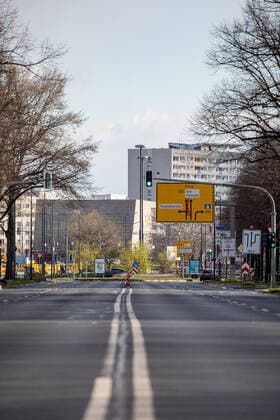 Sunday afternoon day 2 after the citys general administrative order with exit restrictions in Dresden due to the novel coronavirus Empty Albertstraße from Albertplatz towards Carolaplatz 22 03 2020, Dresden, Germany, Dresden Altstadt, Dresden