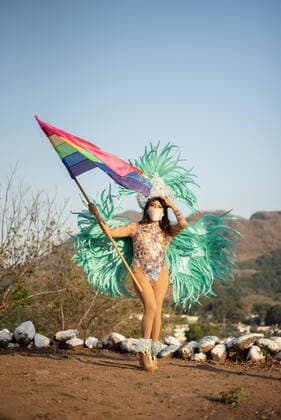 March 22, 2020, Jalcomulco, Veracruz, Mo xico: Members of the LGBTTI court of the Jalcomulco carnival carry out an awareness and prevention campaign of COVID-19. The royal court is made up of a queen and princesses who dance and celebrate during the carnival through the streets of the town. This year, the party and carnival have been canceled to prevent some kind of contagion among the population, however, the court does not miss the opportunity to send a message to the residents to wash their hands and avoid leaving home. Jalcomulco MÃ xico - ZUMAqp1_ 20200322_zip_qp1_023 Copyright: xHectorxAdolfoxQuintanarxPerezx
