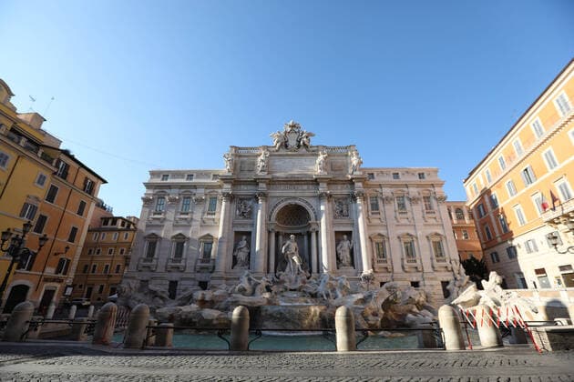 (200323) -- BEIJING, March 23, 2020 -- The Trevi Fountain is closed in Rome, Italy, March 16, 2020. ) Xinhua Headlines: China committed to combating health threat facing mankind ChengxTingting 