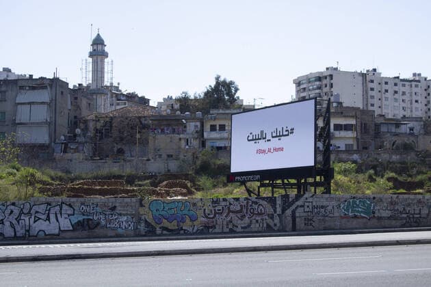 March 22, 2020, Beirut, Lebanon: A sign in Arabic and English advising people to stay home as streets empty to reduce social contact as part of the country s efforts to beat coronavirus..Where: Beirut, Lebanon.When: 22 Mar 2020.Credit: Amer GhazzalCover Images Beirut Lebanon - ZUMAc218 20200322_zia_c218_003 Copyright: xCOVERxImagesx