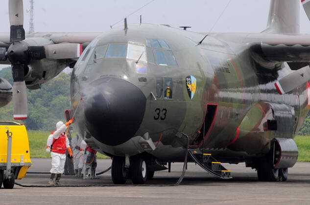 September 5, 2019, Jakarta, Jakarta, Indonesia: Indonesian Air Force C130 Hercules aircraft carrying COVID-19 medical devices from Shanghai, China, arrived at Halim Perdanakusuma Air Force Base, Jakarta on March, 23,2020. The medical devices consist of disposable masks, N95 masks, protective clothing, goggles, gloves, shoe covers, infrared thermometers, and surgical caps, to combat Corona Virus in Indonesia. Jakarta Indonesia - ZUMAr173 20190905_zip_r173_293 Copyright: xDasrilxRoszandix