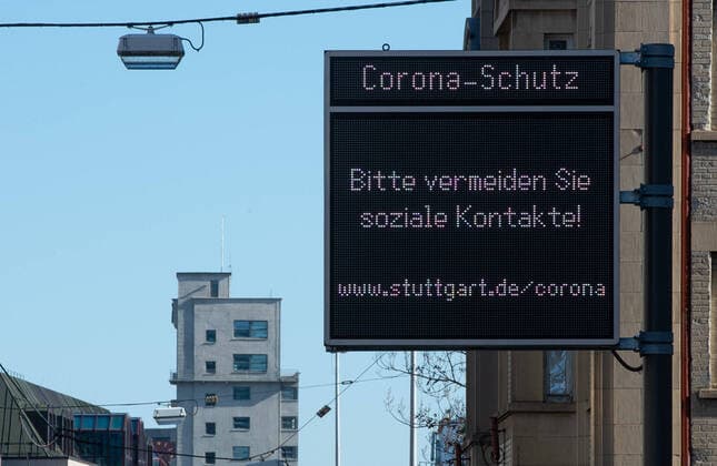 Coronavirus COVID 19 boards of the state capital Stuttgart informing about the handling of the coronavirus The information boards are located along all major entry roads into the state capital Stuttgart Mitte Baden Württemberg Germany Copyright: xLeif-HendrikxPiechowskix