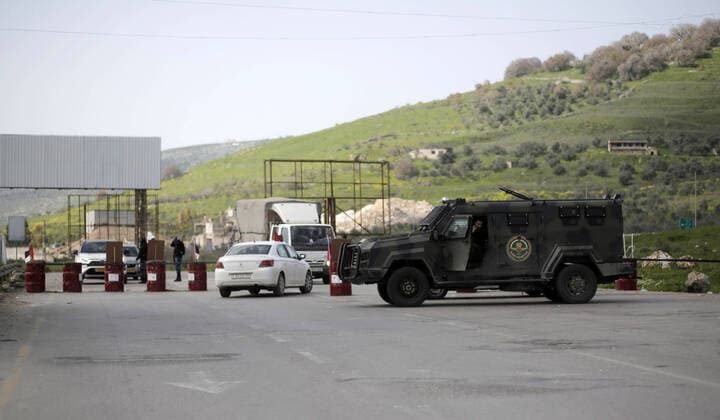 March 23, 2020, Nablus, West Bank, Palestinian Territory: Palestinian policemen stand at the streets during of a mandatory quarantine that was announced by the Palestinian Authority as part of measures against the COVID-19 coronavirus pandemic, in the West Bank city of Nablus on March 23, 2020. The Palestinian Health Ministry today reported its first two cases of the novel coronavirus in the Gaza Strip. undertook serious measures to preempt the arrival of the virus to the strip. Up until its decision to seal off its sides of the Rafah crossing with Egypt and the Erez checkpoint with Israel, hundreds of Palestinians who entered the strip were immediately quarantined to ensure they had no symptoms of the disease Nablus Palestinian Territory - ZUMAap3_ 20200323_zaf_ap3_048 Copyright: xShadixJarar Ahx