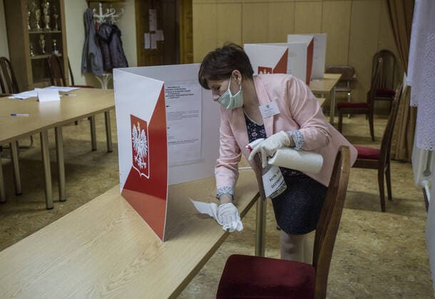 Complementary local elections are held in some places in Poland despite the coronavirus outbreak Despite the coronavirus outbreak in some places in Poland complementary local elections are held on March 22, 2020. Picture taken on March 22, 2020 in Wierzchlas, Poland EN_01421356_0034 