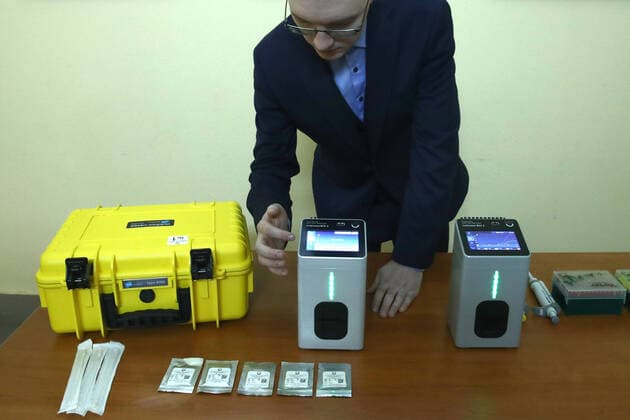 MOSCOW, RUSSIA - MARCH 23, 2020: The demonstration of a polymerase chain reaction (PCR) kit for COVID-19 coronavirus testing at the Federal Research and Clinical Center of Physical-Chemical Medicine of the Federal Medical and Biological Agency (FMBA). Sergei Fadeichev TASS  TS0D3221