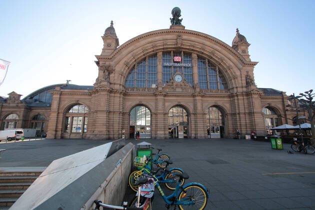 Under normal conditions, Sunday afternoons are among the days with the highest travel intensity, but the fear of coronavirus infection leads to an almost deserted station forecourt at the main station in Frankfurt, Hesse, Germany