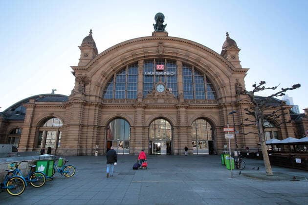 Under normal conditions, Sunday afternoons are among the days with the highest travel intensity, but the fear of coronavirus infection leads to an almost deserted station forecourt at the main station in Frankfurt, Hesse, Germany