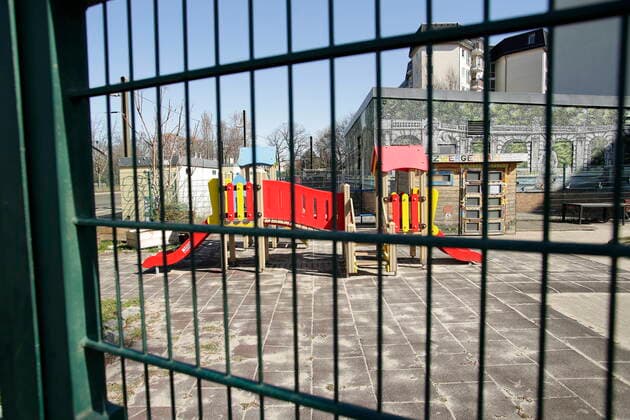 23 03 2020, Berlin, Germany Corona crisis Photo Closed playground in Berlin Friedrichshain due to corona epidemic
