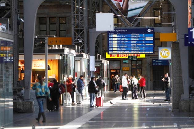 Under normal conditions, Sunday afternoons are among the days with the highest travel intensity, but the fear of coronavirus infection leads to an almost deserted central station in Frankfurt, Hessen, Germany