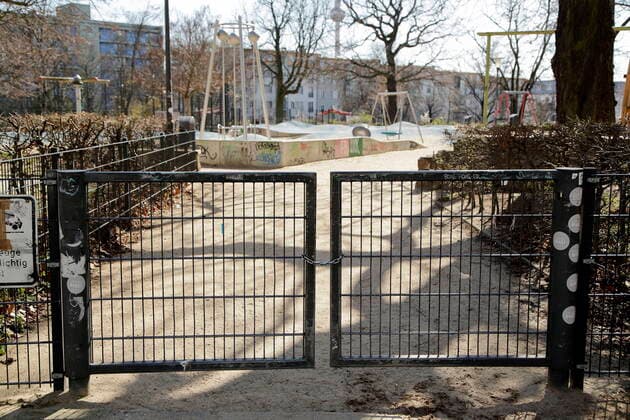 23 03 2020, Berlin, Germany Corona crisis Photo Closed playground in Berlin Prenzlauer Berg due to corona epidemic