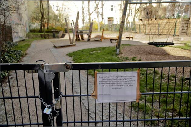 23 03 2020, Berlin, Germany Corona crisis Photo Closed playground in Berlin Prenzlauer Berg due to corona epidemic
