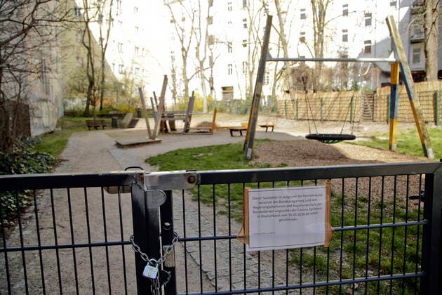 23 03 2020, Berlin, Germany Corona crisis Photo Closed playground in Berlin Prenzlauer Berg due to corona epidemic
