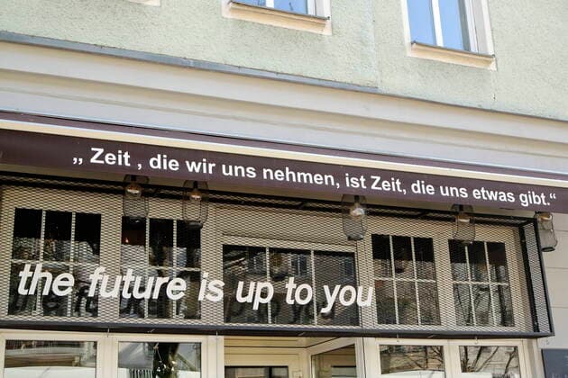 23 03 2020, Berlin, Germany Corona crisis Photo lettering the future is up to you at a closed restaurant in Berlin Prenzlauer Berg
