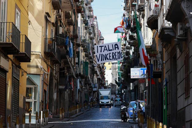 Naples 23-03-2020 Coronavirus emergency (COVID-19) Spanish quarters banner ITALY WE WILL WIN placed by citizens in via Francesco Girardi (Newfotosud Alessandro Garofalo) (napolipress Fotogramma, Naples - 2020-03-23) p.s. la foto e utilizzabile nel rispetto del contesto in cui e stata scattata, e senza intento diffamatorio del decoro delle persone rappresentate  Copyright: xnapolipressx xFOTOGRAMMAx