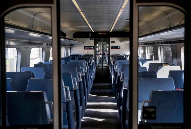 Empty IC train, Monday, March 23, 2020 Far fewer passengers travel by train due to the coronavirus pandemic, which is why DSB will start driving on Monday after a reduced timetable, Copenhagen Denmark,  Copyright: Ritzau Scanpix LiselottexSabroex COP111 spdk20200323-162835-L