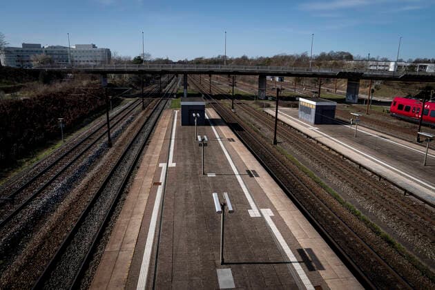 COVID 19 High Taastrup Station, Monday, March 23, 2020 Far fewer passengers are on IC trains due to the coronavirus pandemic, therefore DSB will start driving on Monday after a reduced timetable, Copenhagen Denmark,  Copyright: Ritzau Scanpix LiselottexSabroex COP111 spdk20200323-163139-L