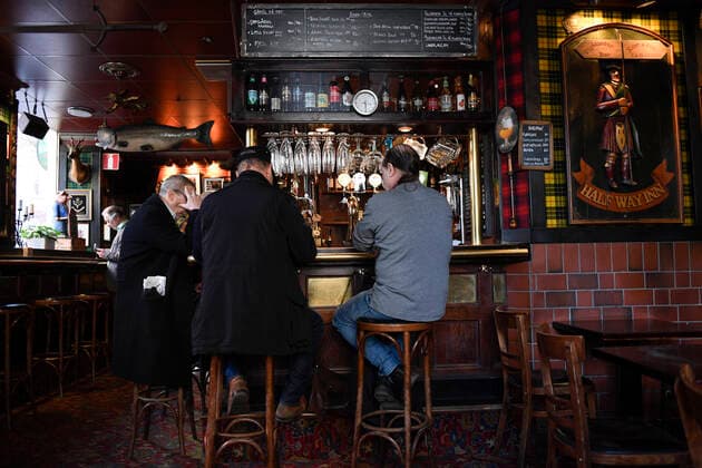 STOCKHOLM 20200323 Guests are welcome to drink a beer in the pub restaurant Half Way In under calm conditions in central Stockholm on Monday March 23, 2020 STOCKHOLM SVERIGE x11950x,  Copyright: xAlixLorestani TTx STOCKHOLM RESTURANG PUB