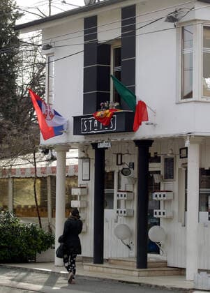 23.03.2020 Belgrade(Serbia) Life pandemia corona virus Cafe status closed by decision of Serbian government of state of emergency of corona virus in Belgrade community Zemun. With flags of Spain and Italy in solidarity with their victims of corona virus.Serbia like country from today has 249 infected persons of corona virus and two dead case. 
