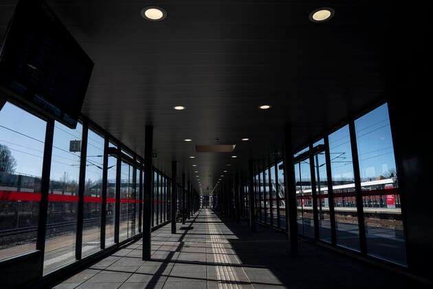 COVID 19 Get passengers at Hoeje Taastrup Station, Monday, March 23, 2020 Far fewer passengers are with IC trains due to the coronavirus pandemic, therefore DSB will start driving on Monday after a reduced timetable, Copenhagen Denmark,  Copyright: Ritzau Scanpix LiselottexSabroex COP111 spdk20200323-173027-L