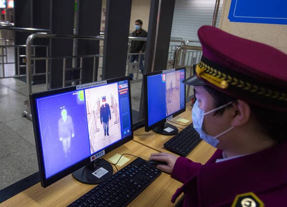 (200323) -- WUHAN, March 23, 2020 -- A staff tests the thermal detecting system for checking passengers temperature at the subway station of Hankou Railway Station in Wuhan, central China s Hubei Province, March 23, 2020. Wuhan is making preparations for restoring the operation of public transportation. The public need to go through real-name registration for taking public transportation or taxis in Wuhan, capital of central China s Hubei Province, authorities said Sunday. ) CHINA-HUBEI-WUHAN-PUBLIC TRANSPORTATION SYSTEM-PREPARATION-OPERATION RESTORATION (CN) XiaoxYijiu 