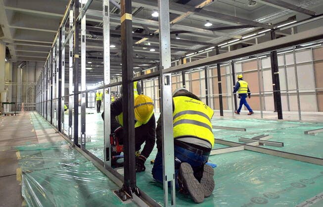 Milan Construction site of the new Coronavirus emergency hospital under construction at the Milan Fair (Maurizio Maule Fotogramma, Milan - 2020-03-23) p.s. la foto e utilizzabile nel rispetto del contesto in cui e stata scattata, e senza intento diffamatorio del decoro delle persone rappresentate  Copyright: xMaurizioxMaulex xFOTOGRAMMAx