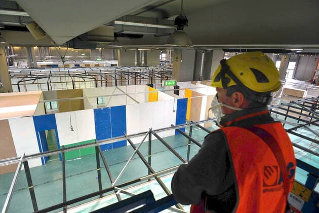 Milan Construction site of the new Coronavirus emergency hospital under construction at the Milan Fair (Maurizio Maule Fotogramma, Milan - 2020-03-23) p.s. la foto e utilizzabile nel rispetto del contesto in cui e stata scattata, e senza intento diffamatorio del decoro delle persone rappresentate  Copyright: xMaurizioxMaulex xFOTOGRAMMAx