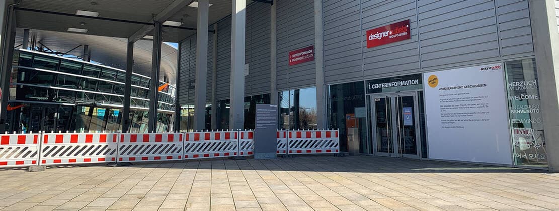 Closed main entrance to the Shopping Outlett Center Wolfsburg